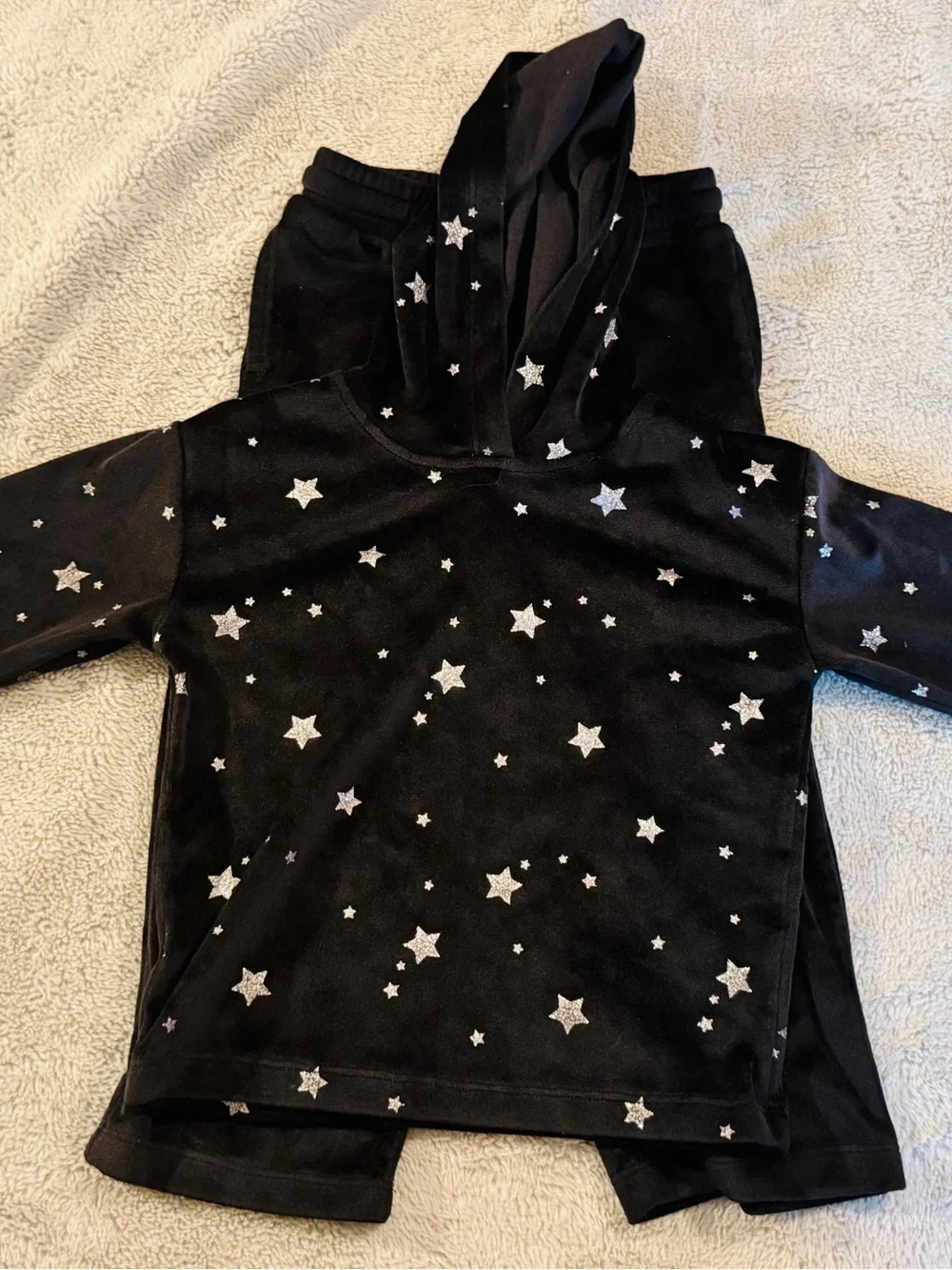 Okie Dokie Size 3T Black Velour Tracksuit Set | Silver Stars Hoodie & Pants